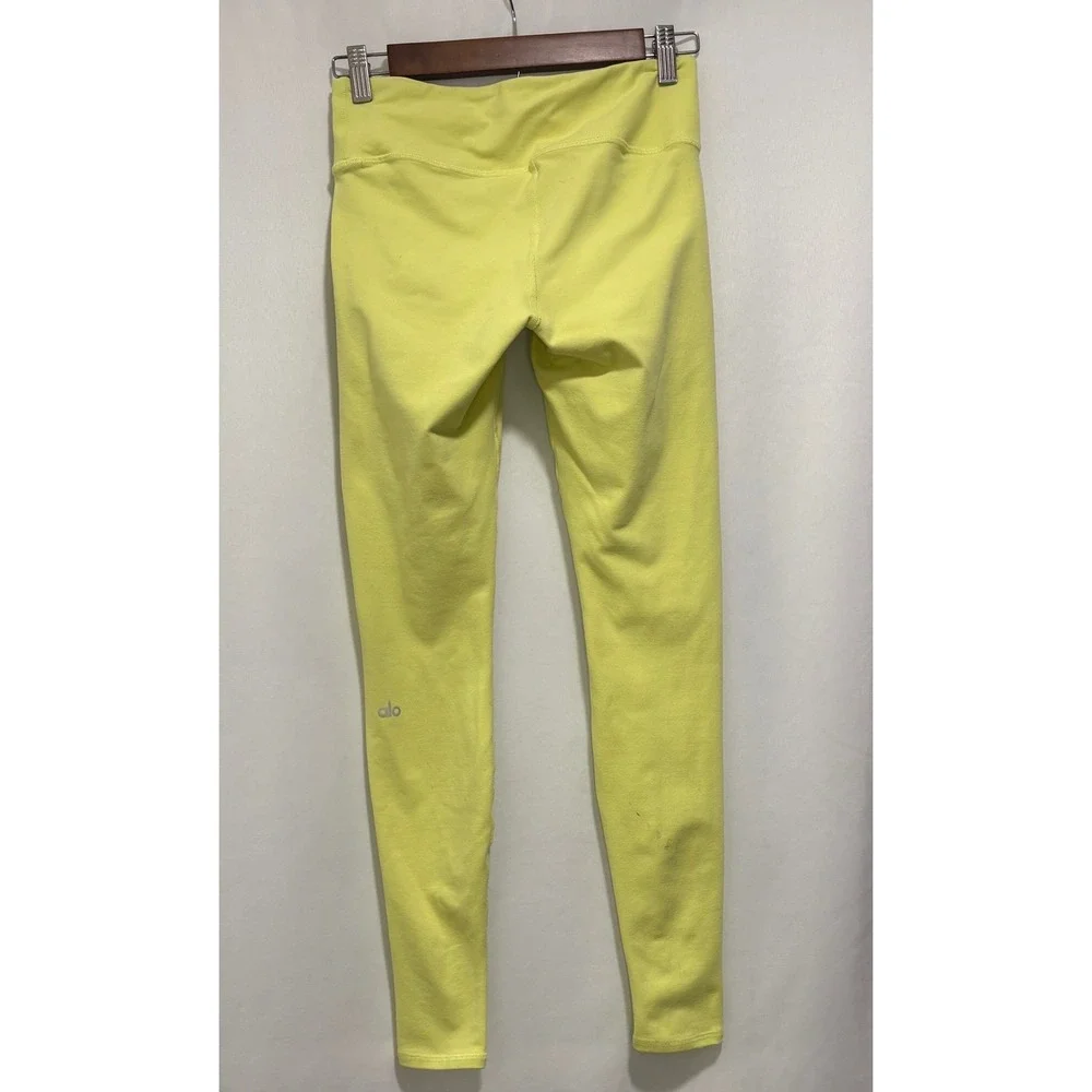 Alo Yoga XS High Waist Airbrush Leggings Neon Yellow Chartreuse Full Length